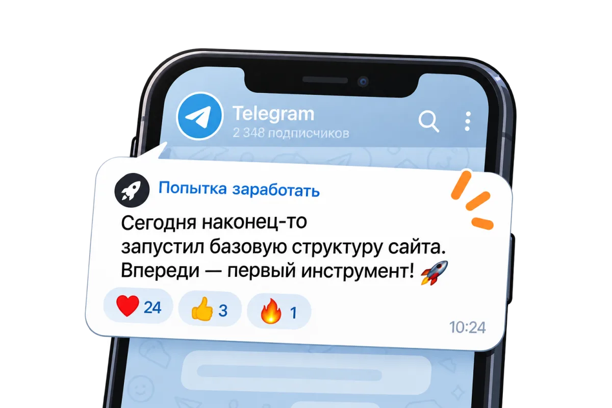 Телефон с сообщением в Telegram о новой попытке
