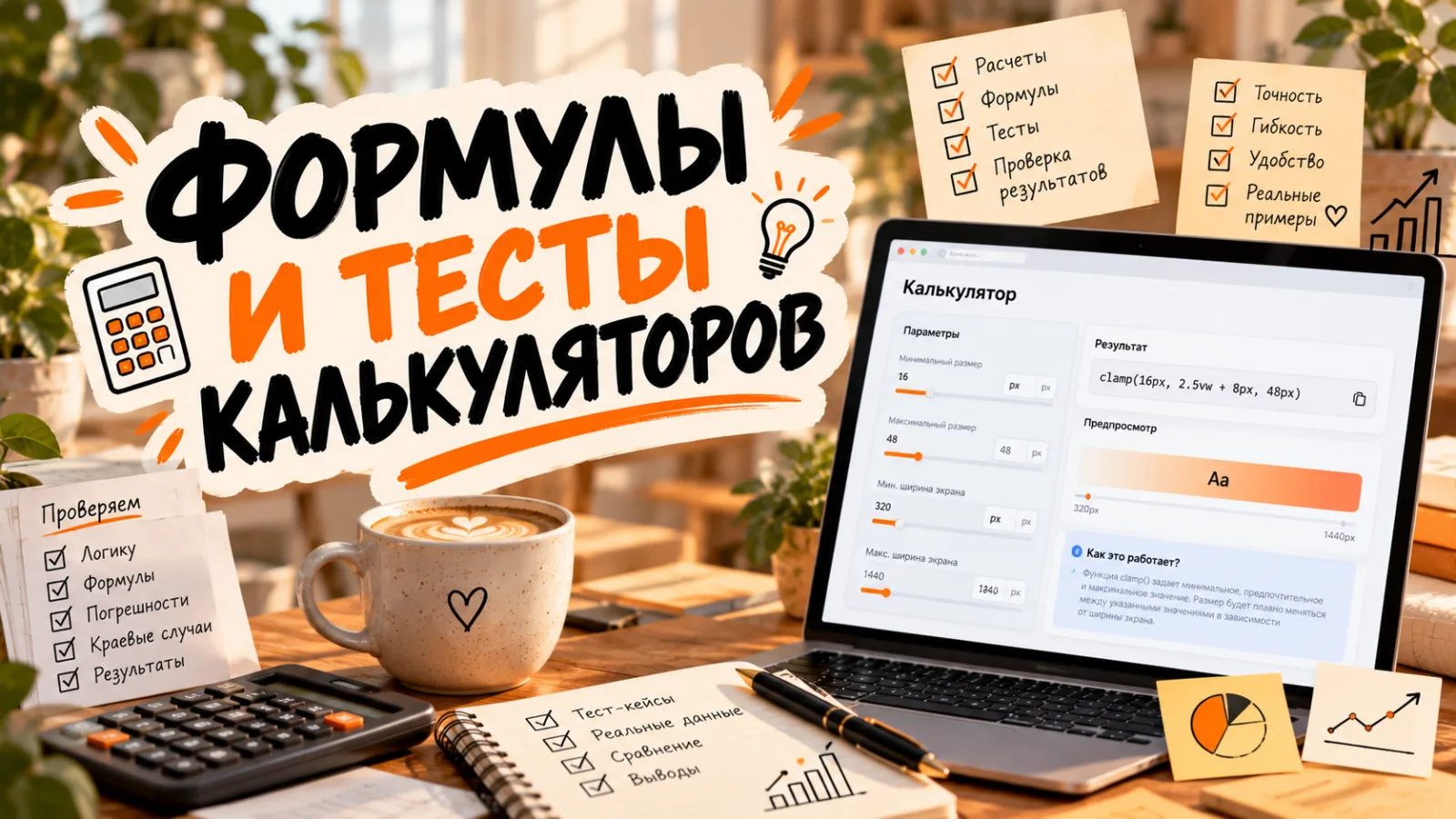 Формулы калькуляторов: считаю в браузере, проверяю тестами